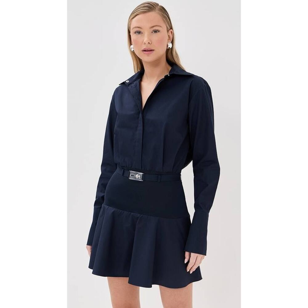 Brandon Maxwell Irene Button Up Mini Dress in Navy Blue 4
